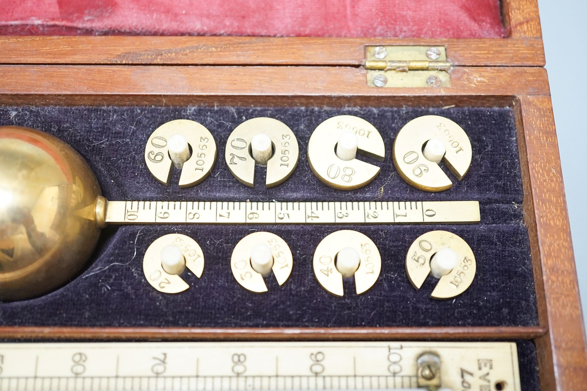 A boxed Everall, London hygrometer, the thermometer with ivory scale